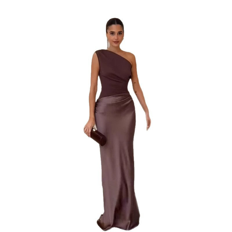 Women's Sloping Shoulder Dress High-grade Summer Elegant Dresses