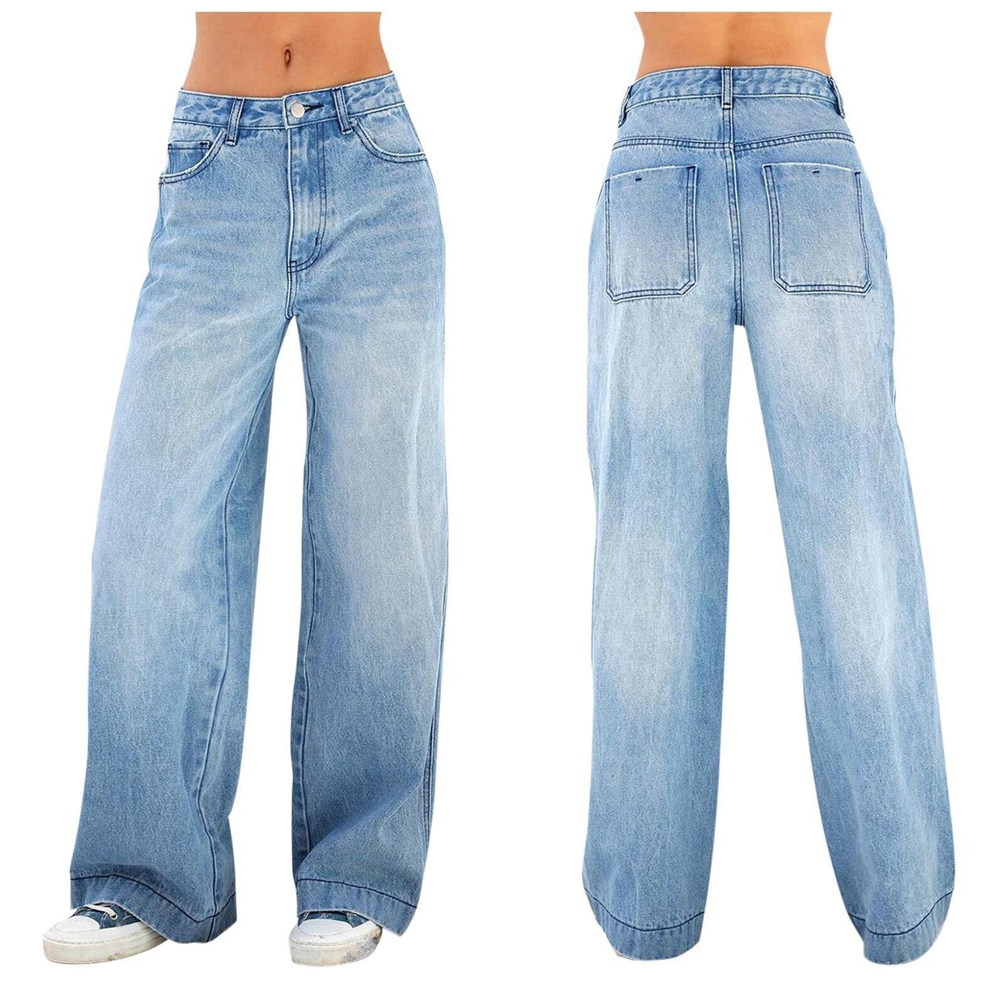 Women's High Waist Loose Wide Legs Mopping Jeans