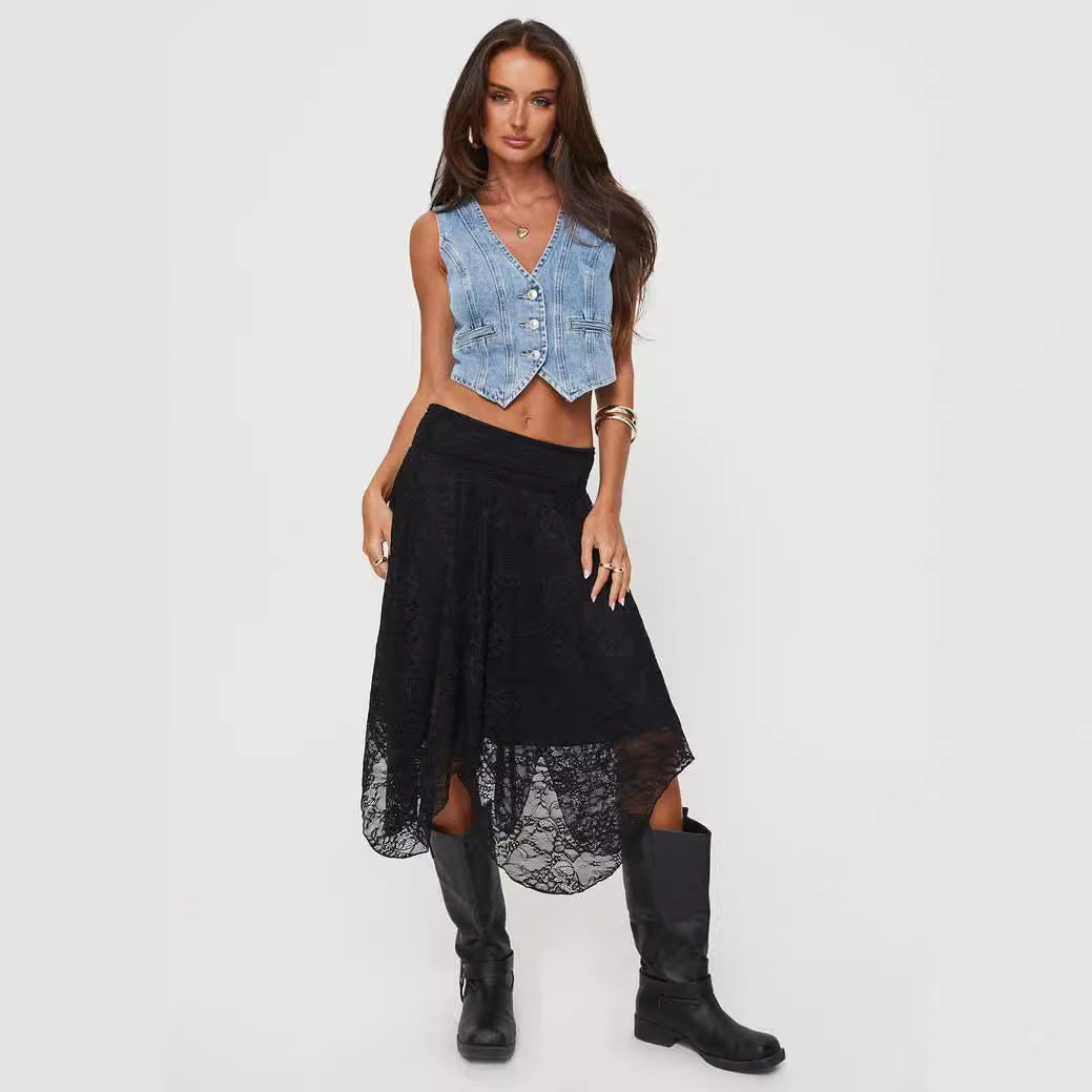 Women's Irregular Lower Hem Mid-length Lace Skirts