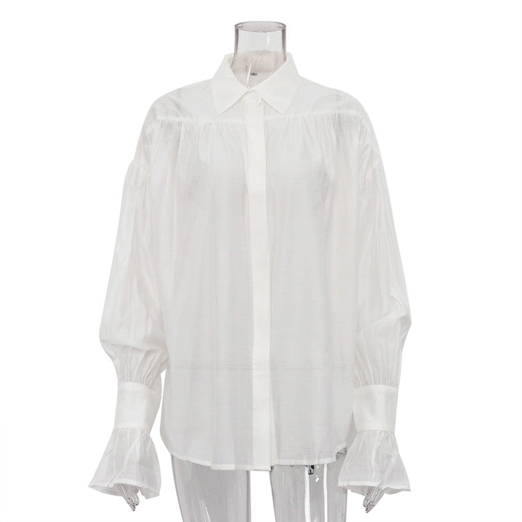 Women's Temperament Polo Collar Solid Color Versatile Blouses