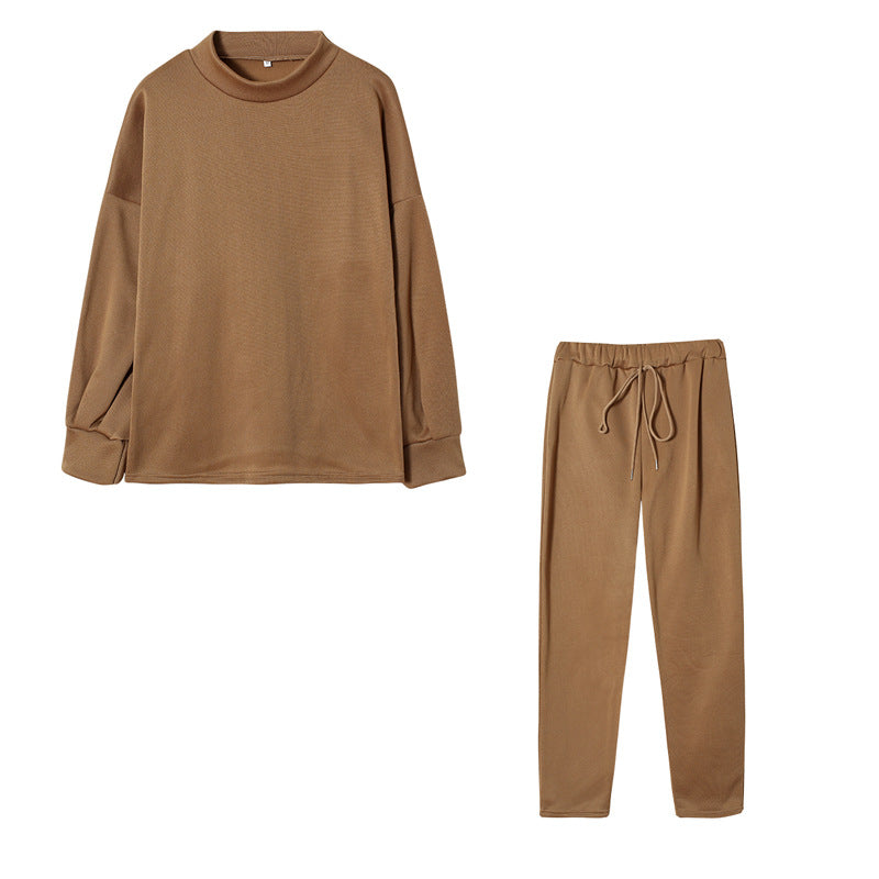 Women's Turtleneck Casual Solid Color Trousers Two-piece Suits