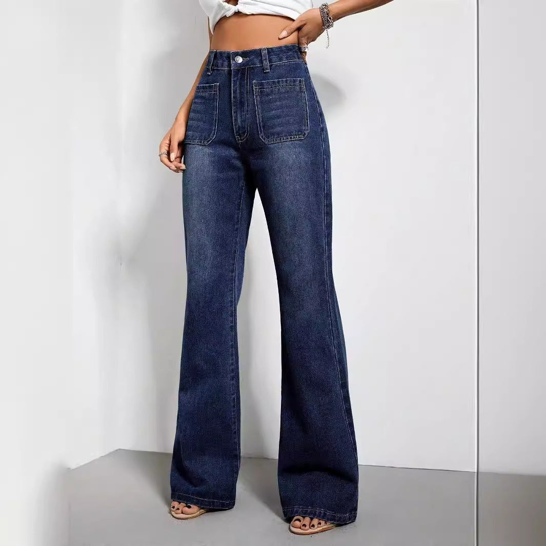 Women's Straight Loose High Waist Denim Trousers Jeans