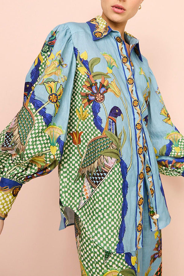 Women's Fashion Personalized Printed Puff Sleeve Holiday Lace Suits