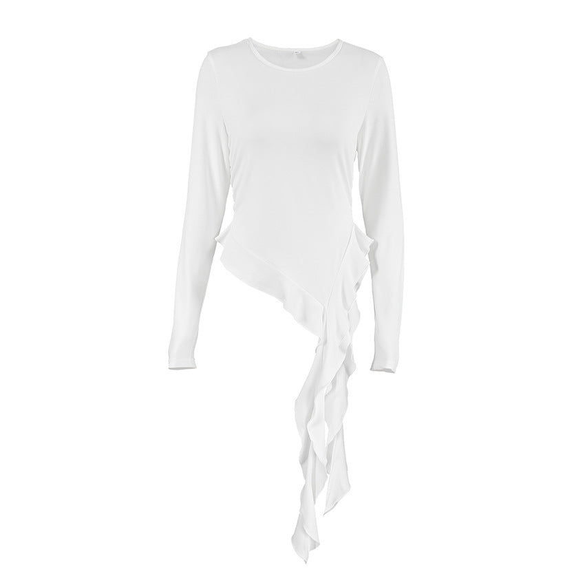 Women's Sense White Knitted Fabric Round Neck Blouses