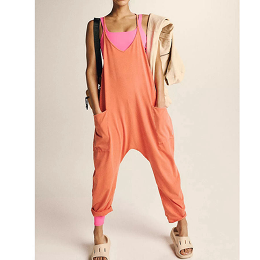 Women's Casual Pocket Spaghetti Straps Knitted One-piece Jumpsuits