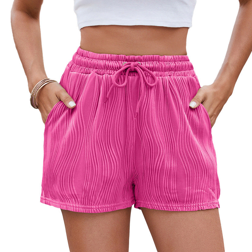 Women's Solid Color Drawstring Pocket Casual Shorts