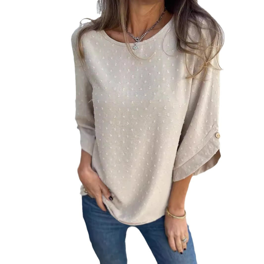Women's Autumn Fashion Round Neck Long Sleeve Blouses