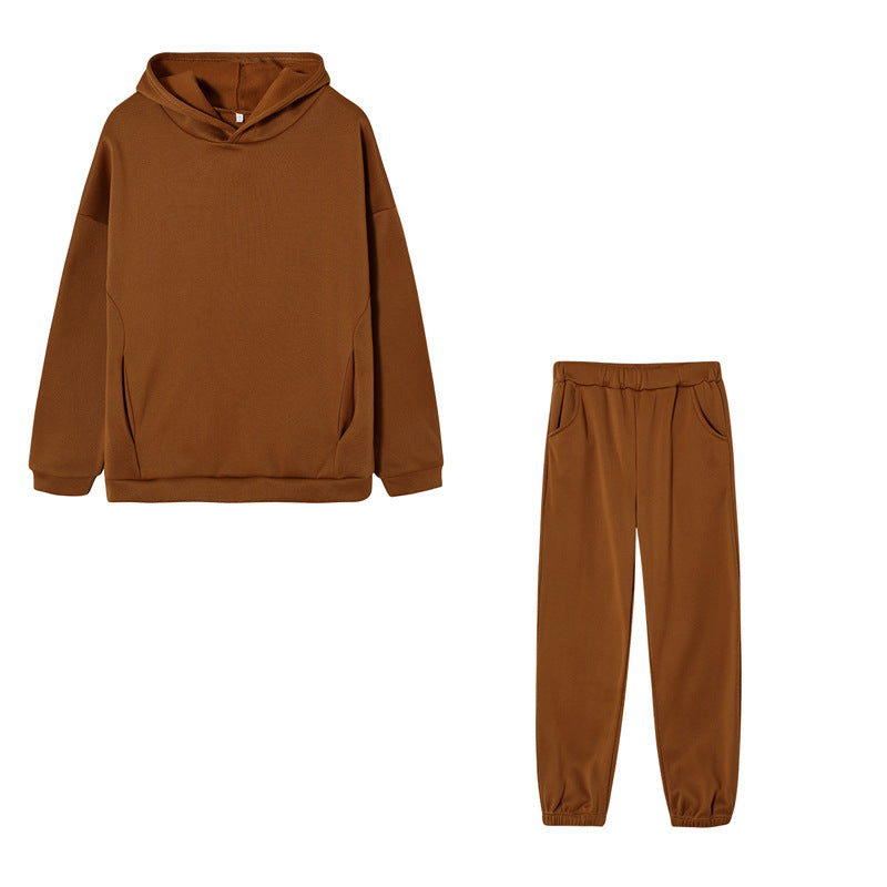 Fashion Solid Color Hooded Casual Two-piece Suits