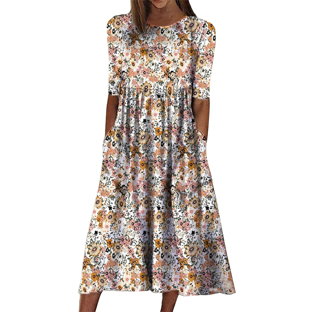 Women's Neck Half Sleeve Pullover Loose Casual Dresses