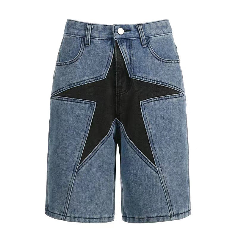 Women's Loose Contrast Color Five-pointed Star Patch Jeans