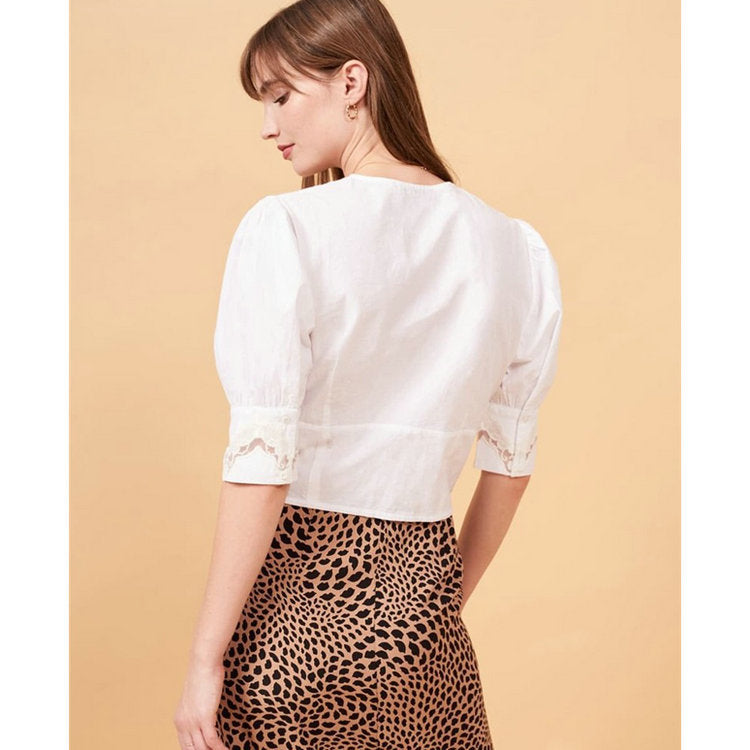Women's Cotton Lace Cutout Summer French Vintage Blouses