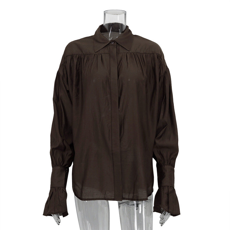 Women's Temperament Polo Collar Solid Color Versatile Blouses