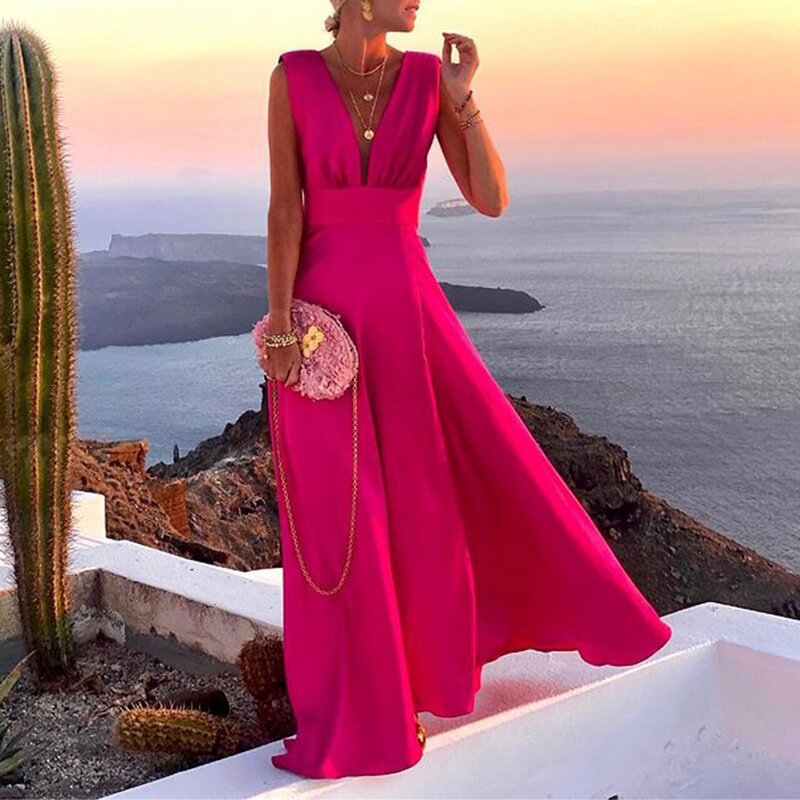 Women's Fashion Solid Color Popular Pattern Mid Dresses