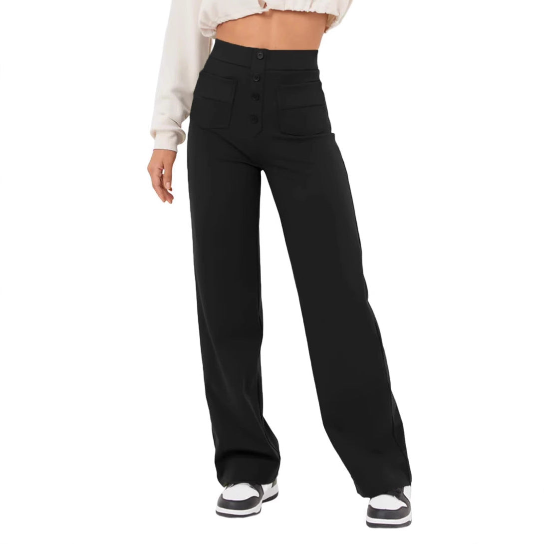 Women's Wear High Waist Button Elastic Loose Pants