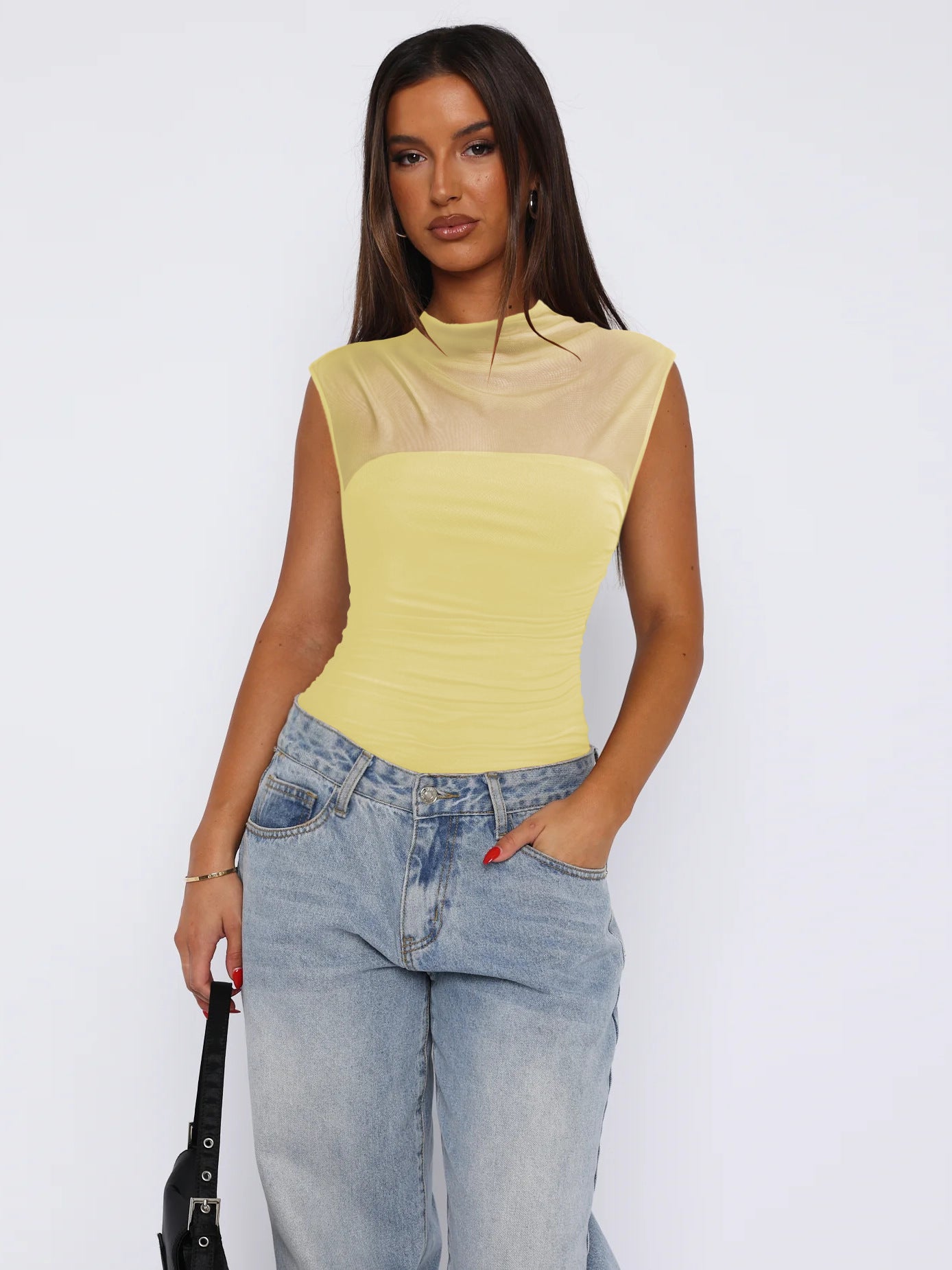 Women's Summer Half Collar Pure Color Mesh Tops
