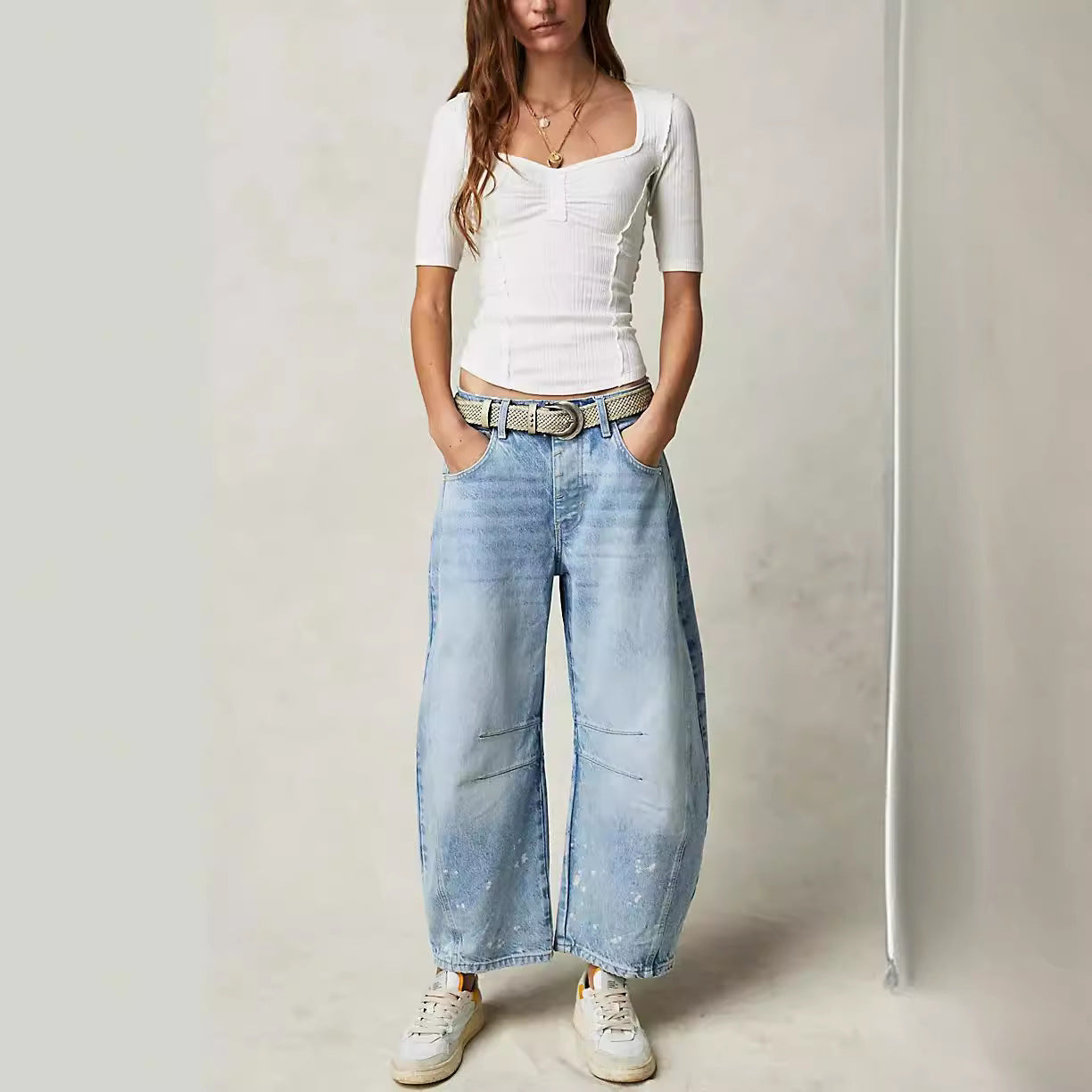 Women's Fashion Casual Wide Leg Loose Waist Jeans