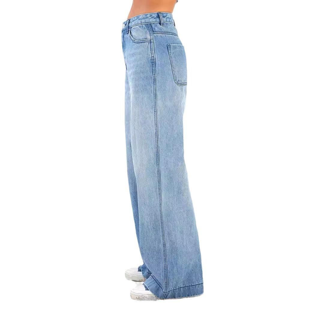 Women's High Waist Loose Wide Legs Mopping Jeans
