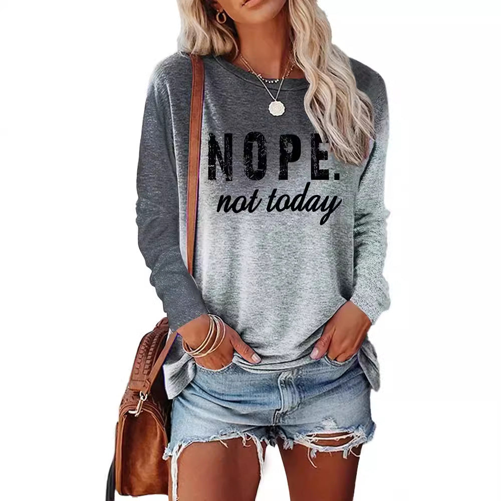 Women's Letter Print Long Sleeve Round Neck Blouses