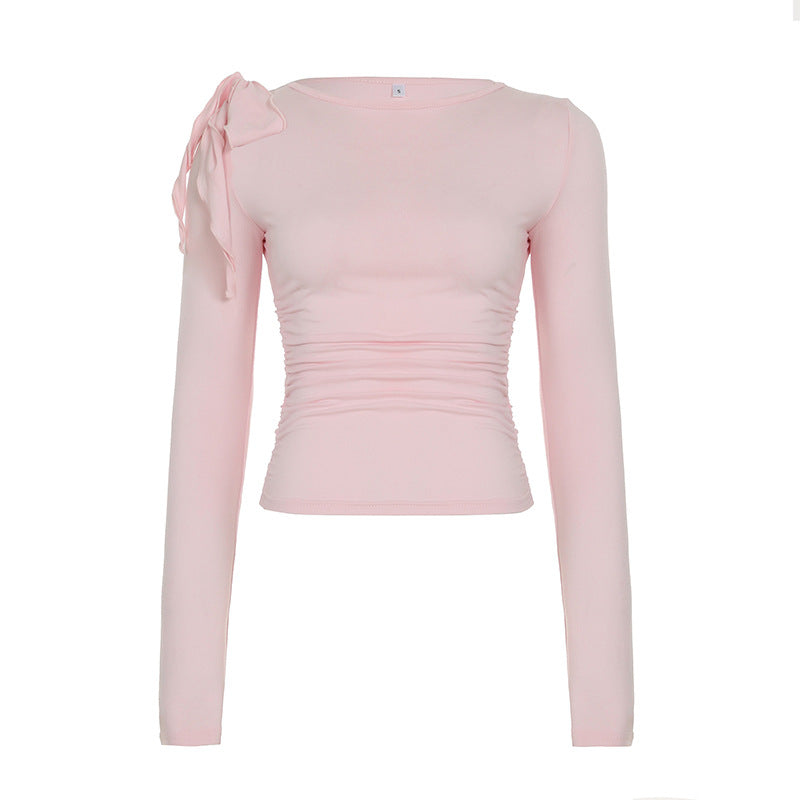 Design Solid Color Hot Pleated Waist Tight Blouses