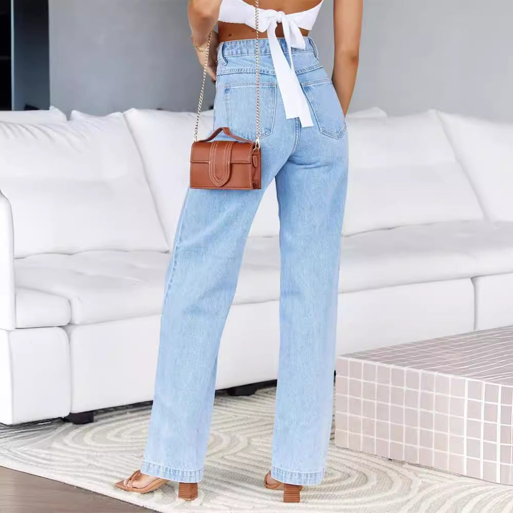 Women's Stretchy Denim Trousers Fashion Wash Jeans