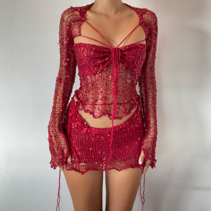 Women's Glamorous Creative Sequin Knitted Three-piece Suits