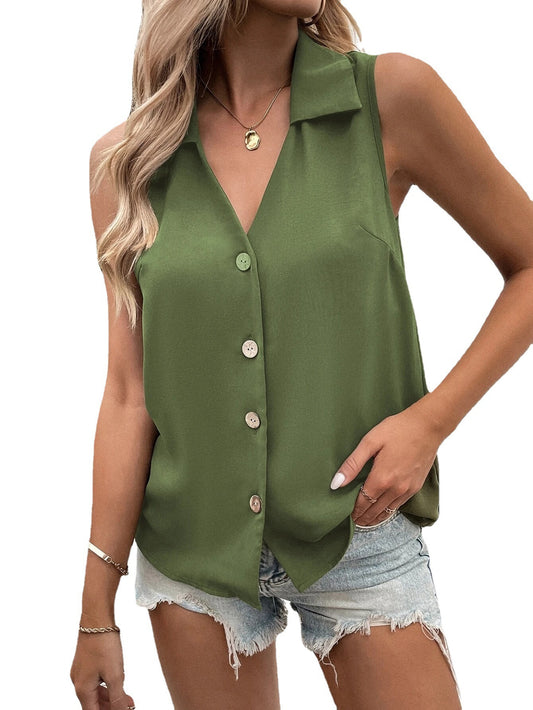 Women's Summer Solid Color Loose Chiffon Shirt Blouses