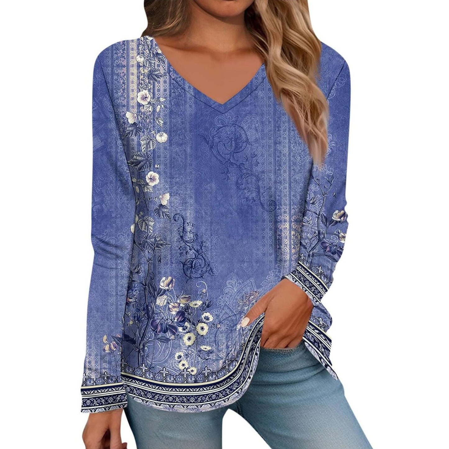 Women's Versatile Creative Printed Long Sleeves Blouses