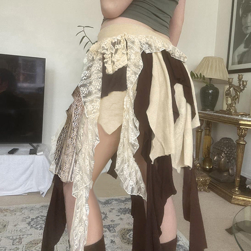 Soil Style Rags Stitching Irregular Hot Retro Skirts