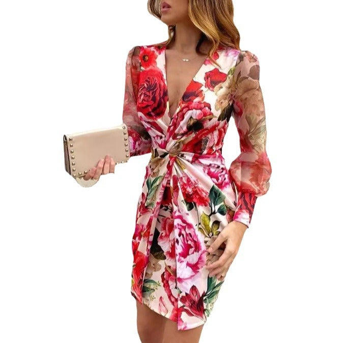 Sleeves Twisted Waist Midi Dress Sexy Dresses