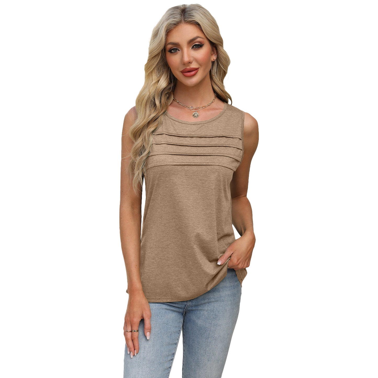 Women's Classic Solid Color Pleated T-shirt Vests