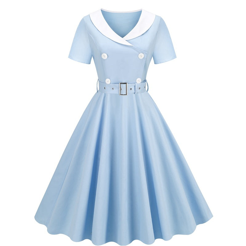 Retro Printed Patchwork Large Swing Hepburn Dresses