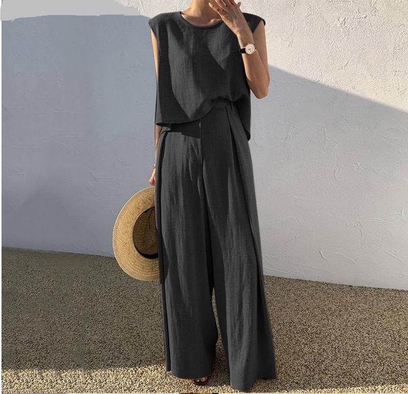Women's Casual Loose Two-piece Sleeveless Wide Leg Pants