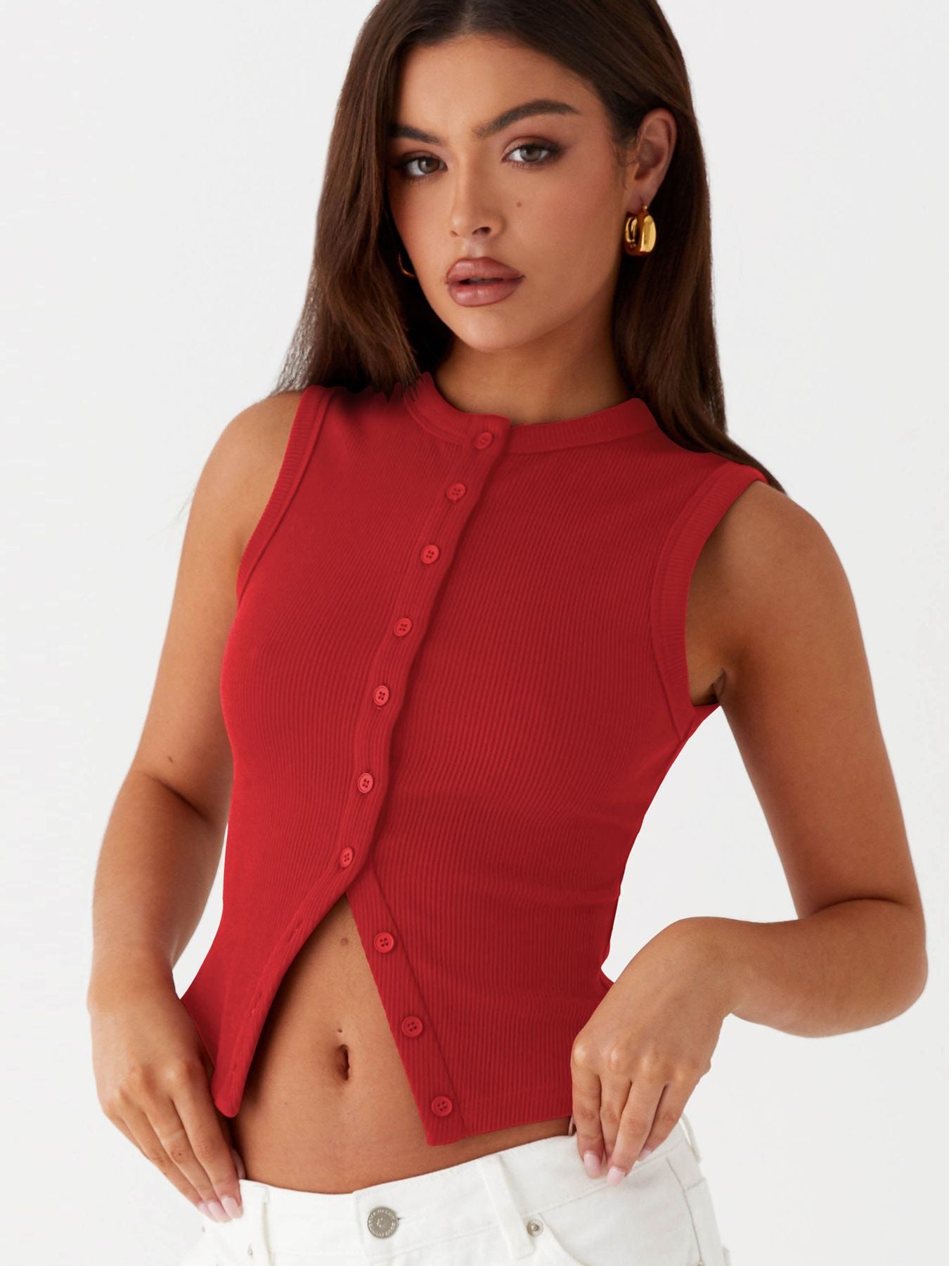Women's Slim Fit Hot Sleeveless Round Neck Tops