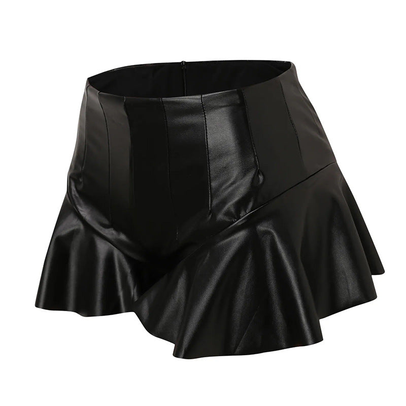 Women's Sexy High Elastic Bright Leather Culottes Shorts