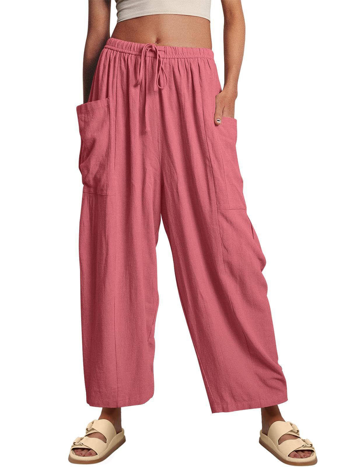 Elastic Waist Pleated Loose Casual Cotton Pants