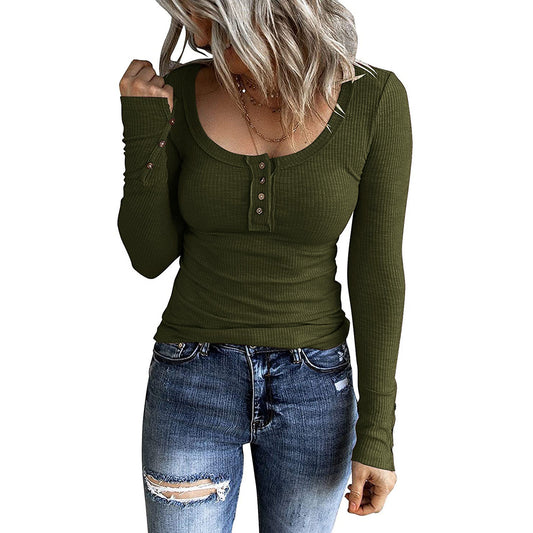 Women's Autumn Button Color Long Sleeve T-shirt Blouses