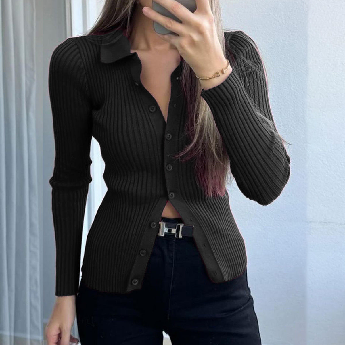 Women's Casual Simple Solid Color Long-sleeved Shirt Blouses