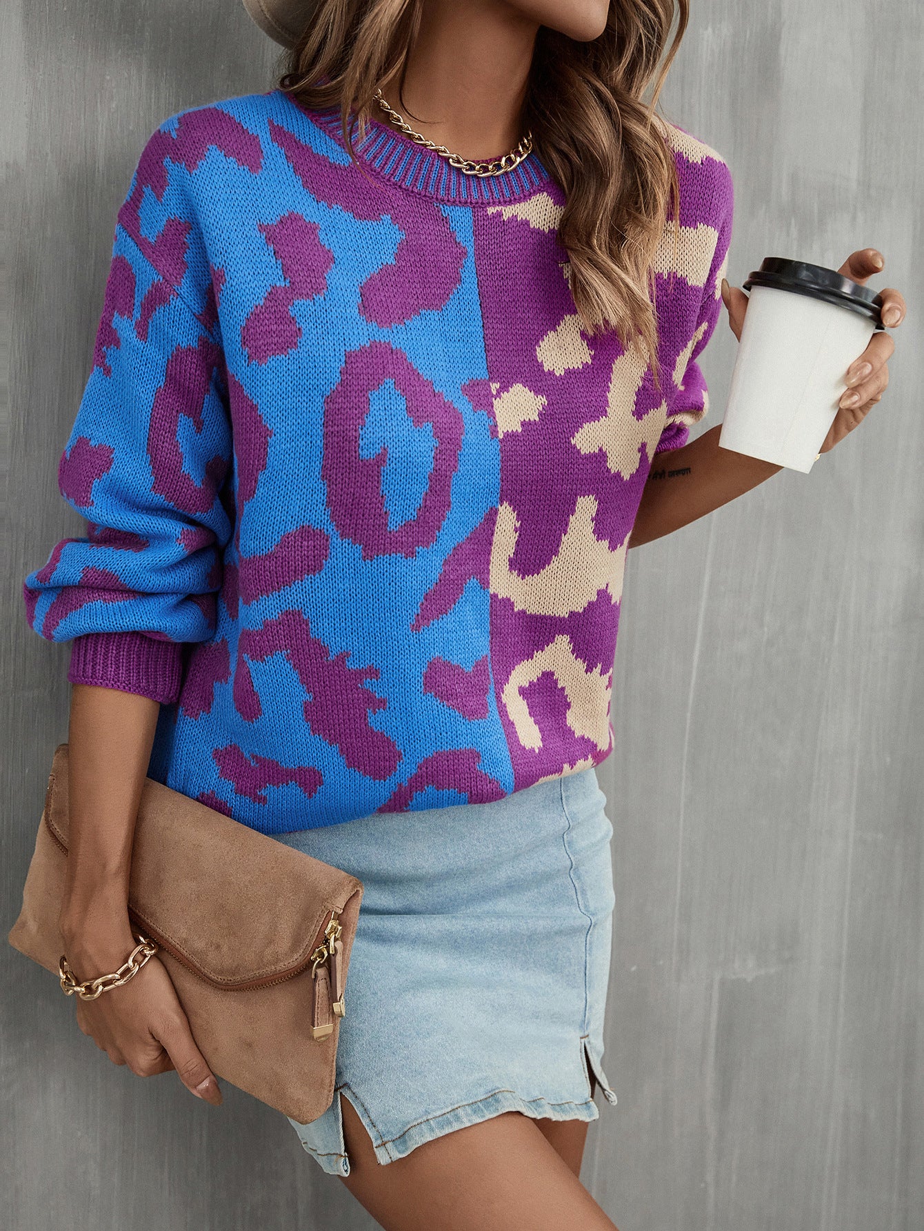 Trendy Spring Leopard Splicing Mixed Pullover Sweaters