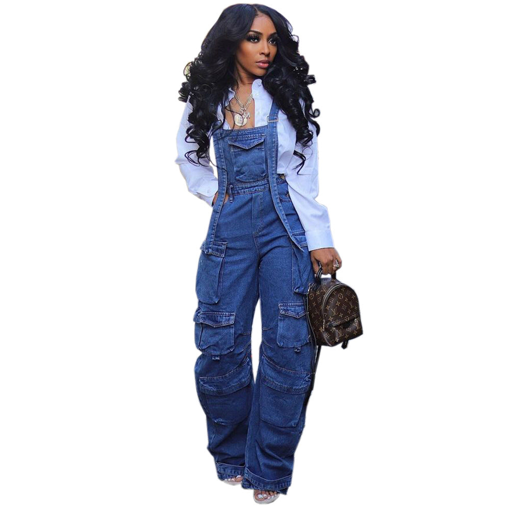 Women's Loose Denim Suspenders Spring Street Stylish Jumpsuits
