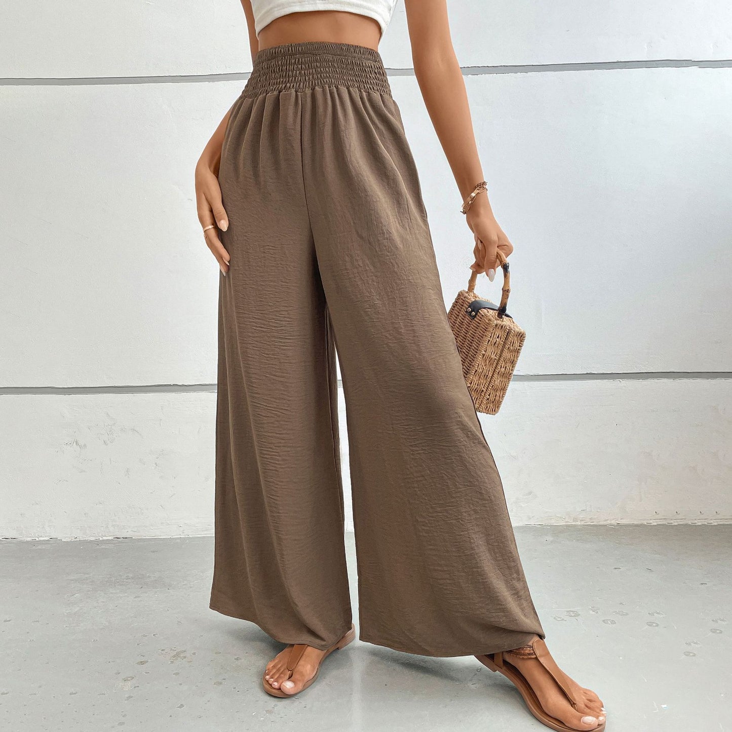 Waist Casual Simple Pure Color Elastic Pants