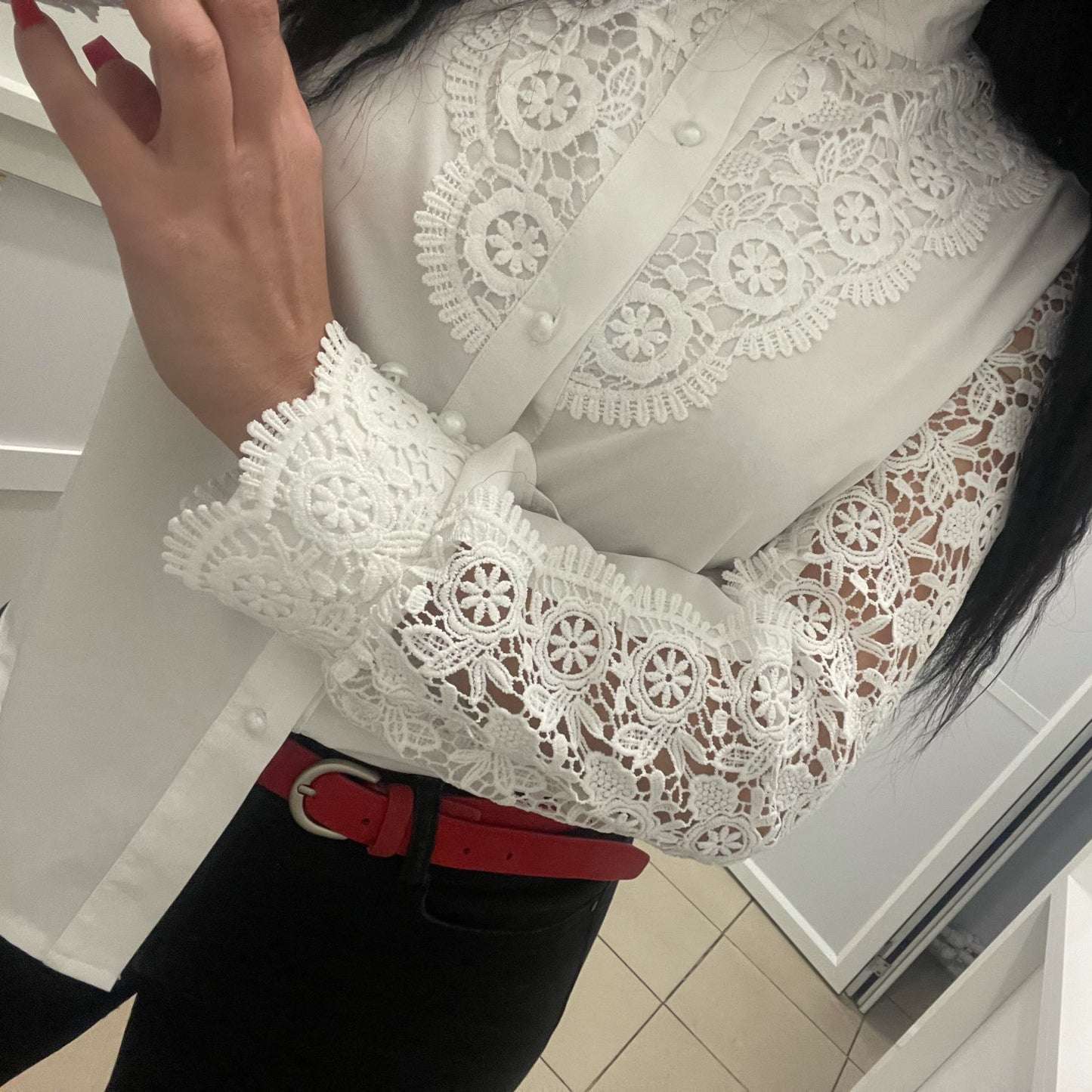 Women's Wear Design White Lace Long Sleeve Blouses