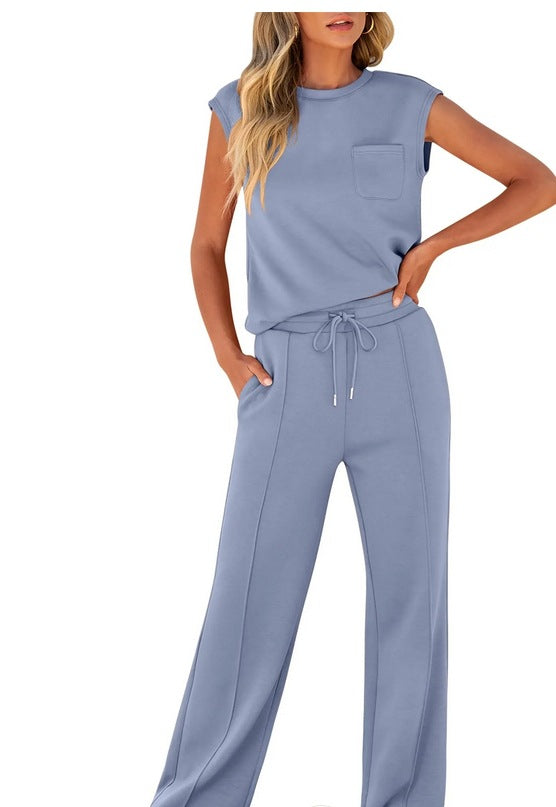 Women's Sleeveless Casual High Elastic Loose Two-piece Suits