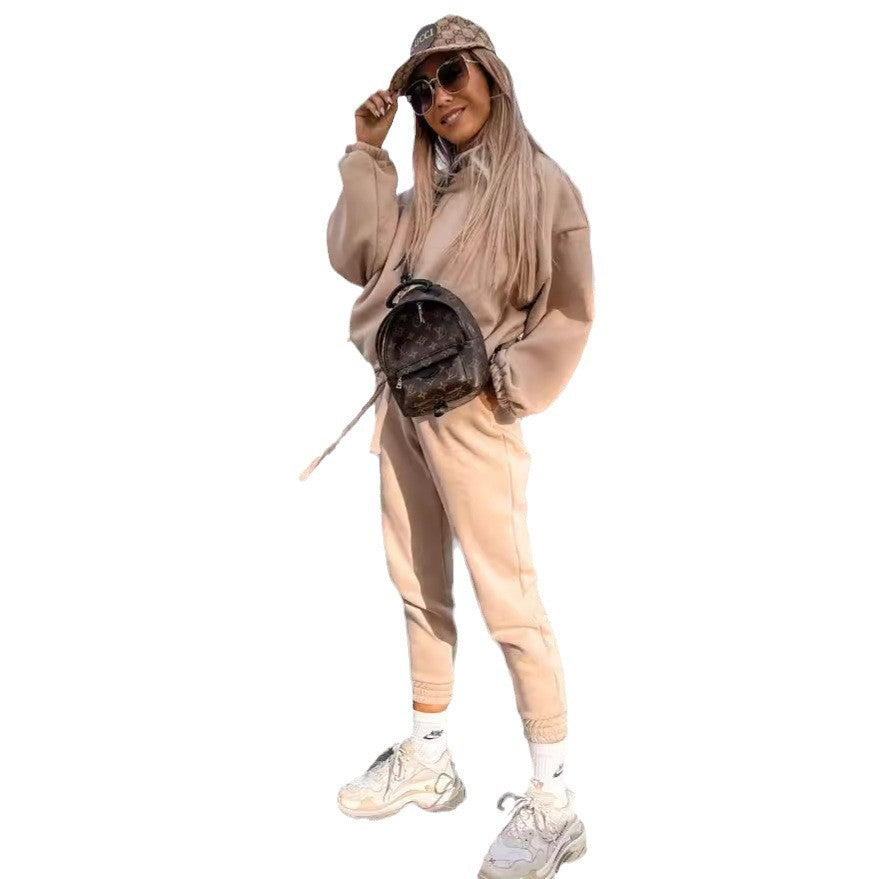 Fashion Solid Color Hoodie Casual Two-piece Suits