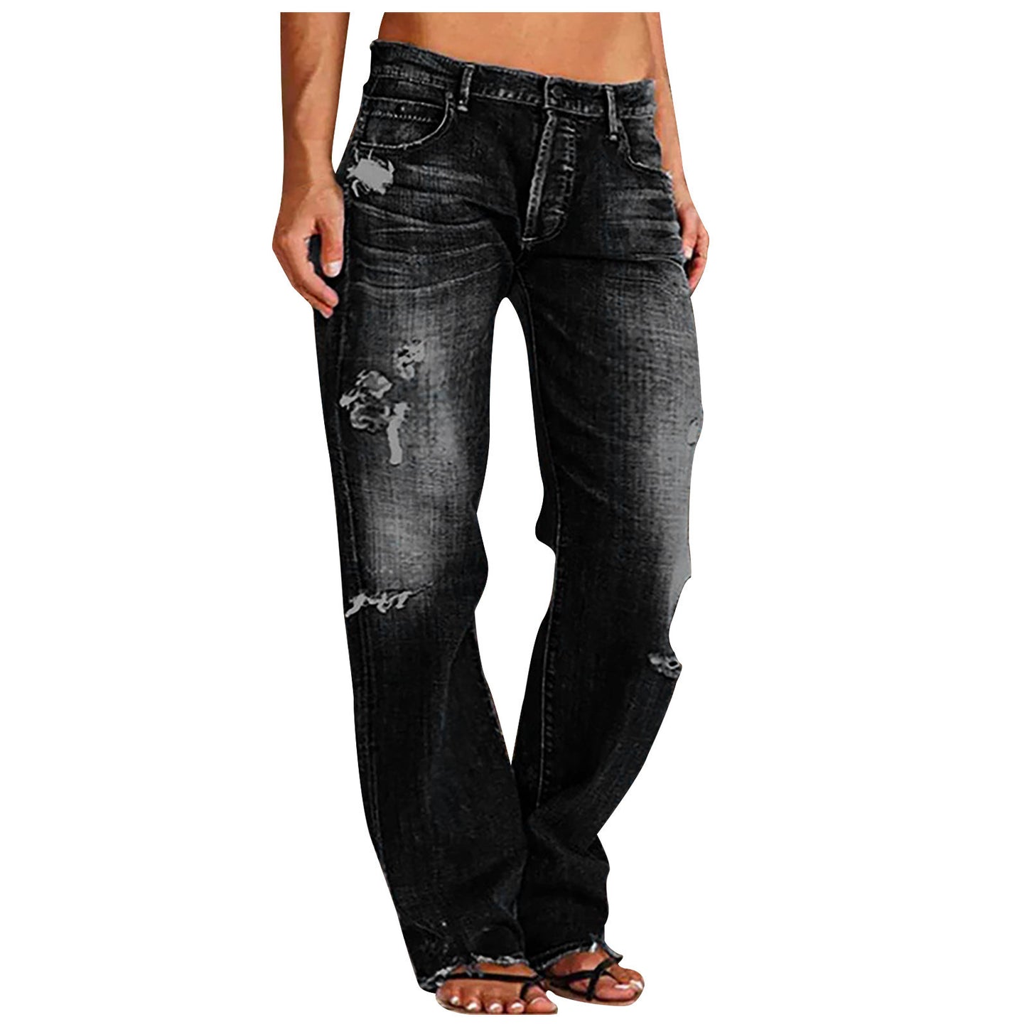 Women's Denim Trousers Trendy Distressed Ripped Leisure Pants