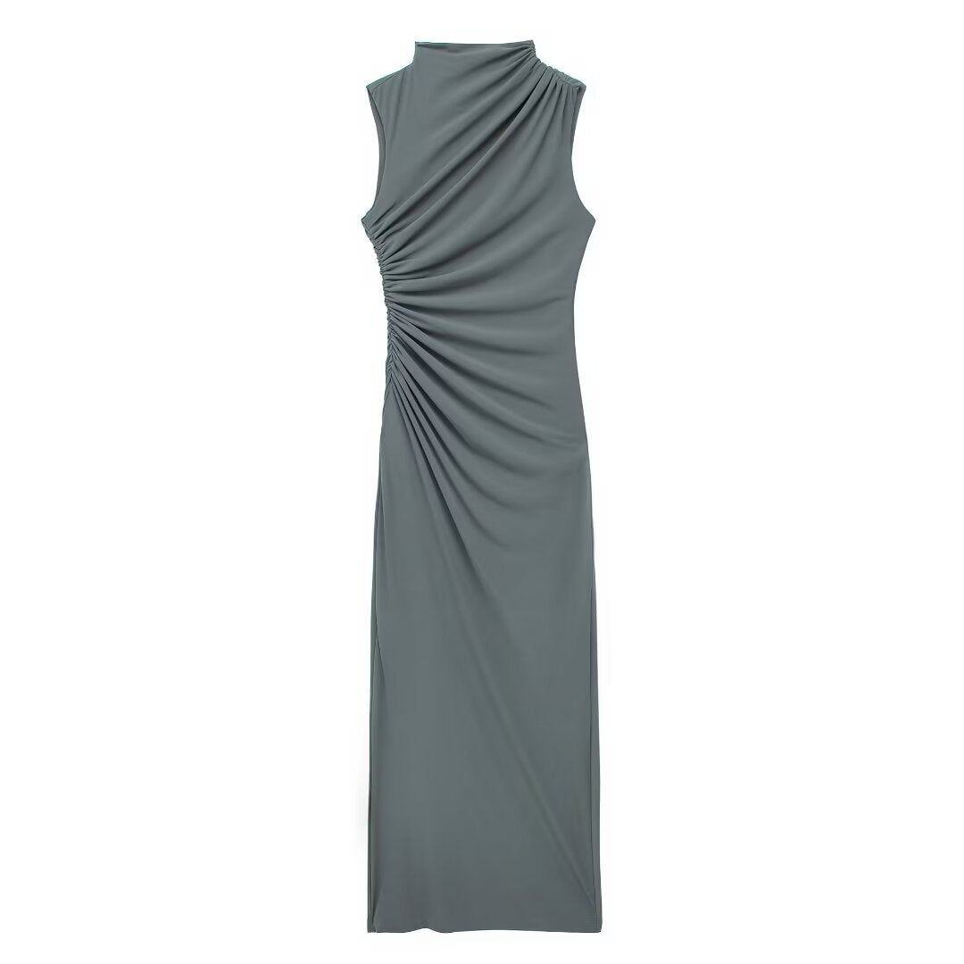 Women's Solid Color Pullover Sleeveless Pleated Decoration Dresses