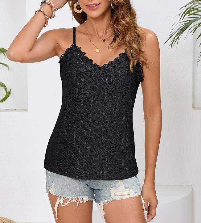 Women's Solid Color Hollow Lace Sling Tops