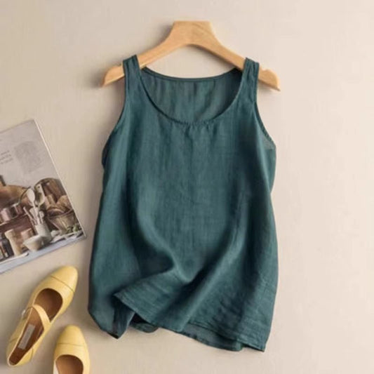 Women's Linen Sleeveless Summer Wear Loose Casual Fashion Tops