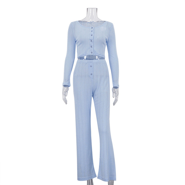 Women's Jacquard Long Sleeve Casual Trousers Two-piece Suits