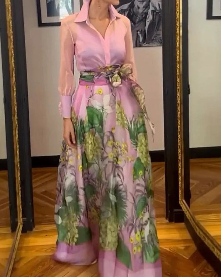 Women's Printed Elegant Young Long-sleeved Two-piece Set Suits