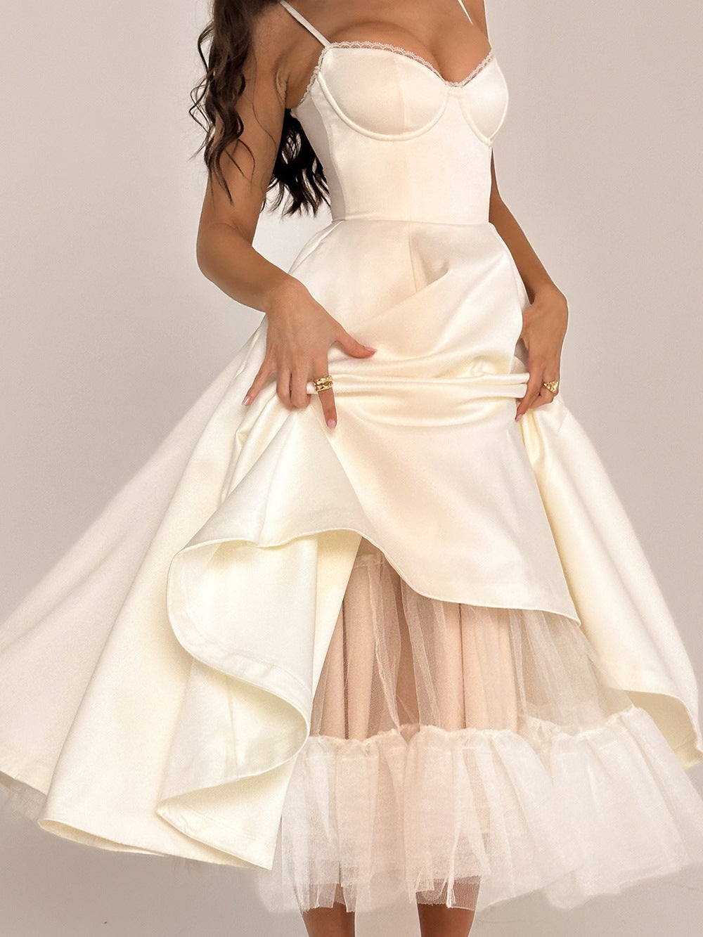 Summer French Style Fishbone Waist Trimming Dresses